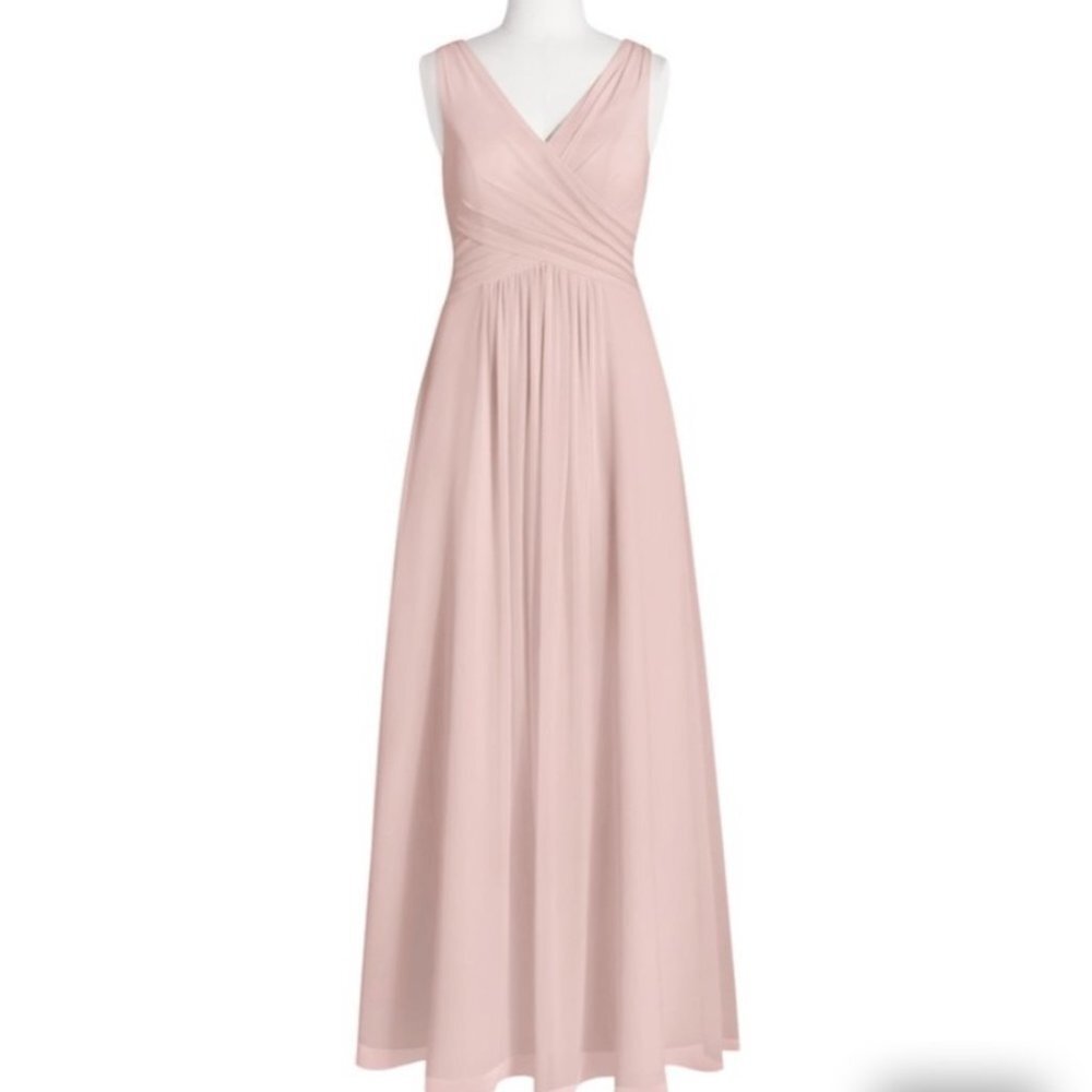 Azazie Elegant Floor Length Sleeveless Prom Wedding Guest Dress Light Peach - Picture 14 of 14